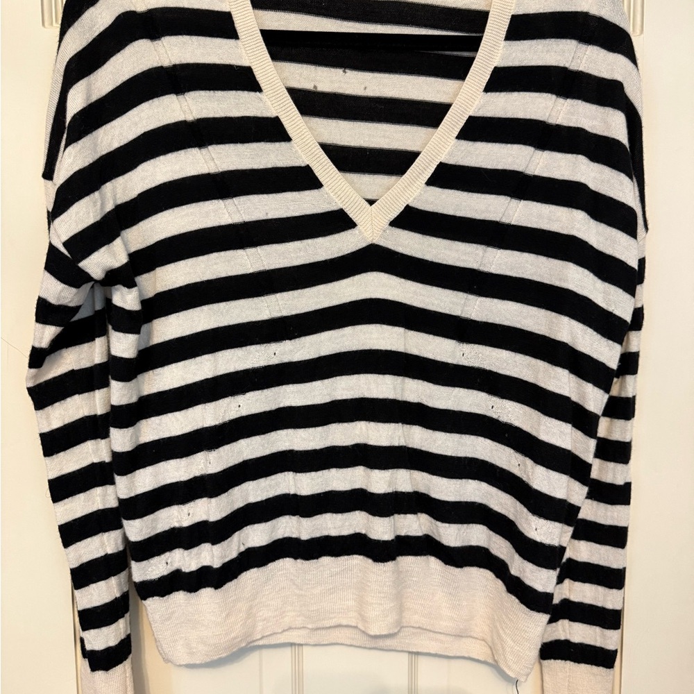 Rag & Bone V-Neck Black and White Striped Sweater